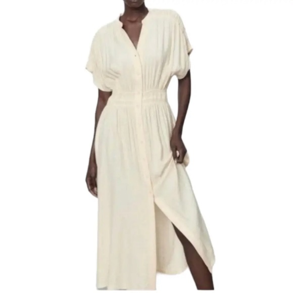 Zara Dresses & Skirts - NWT Zara Wrinkle Look Rustic Dress Color Ecru in Size XS